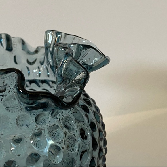RARE Fenton Hobnail Ruffled Bowl Vase Federal Blue 5” Excellent Condition Fots - Picture 11 of 16